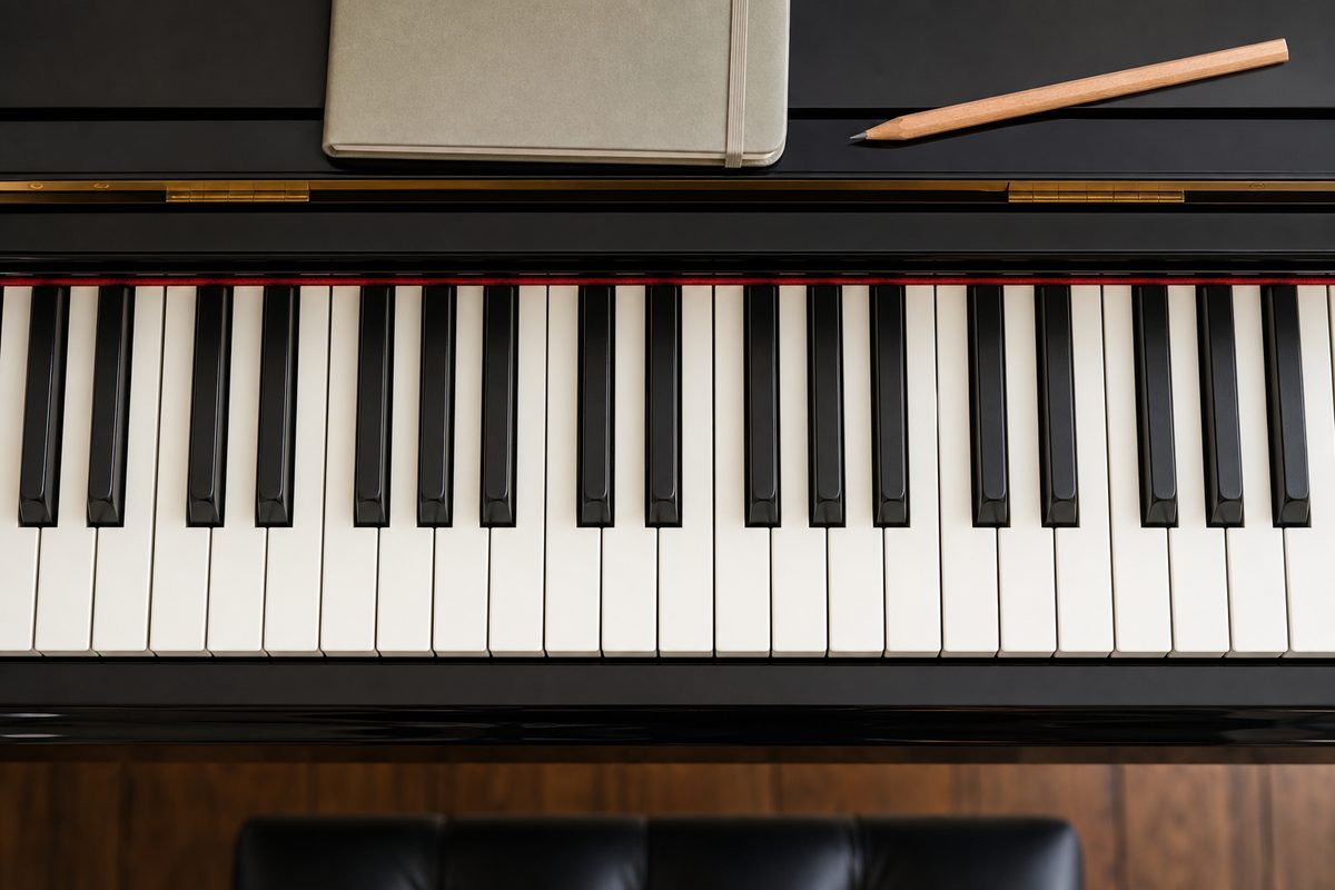 Piano keyboard prepared for studying music theory and chords