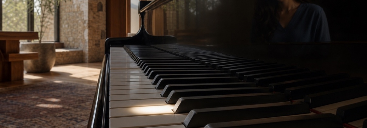 Dos teclas iluminadas representan la distancia de un intervalo musical en el piano