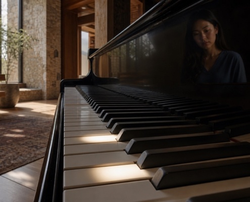 Two illuminated keys represent the distance of a musical interval on the piano