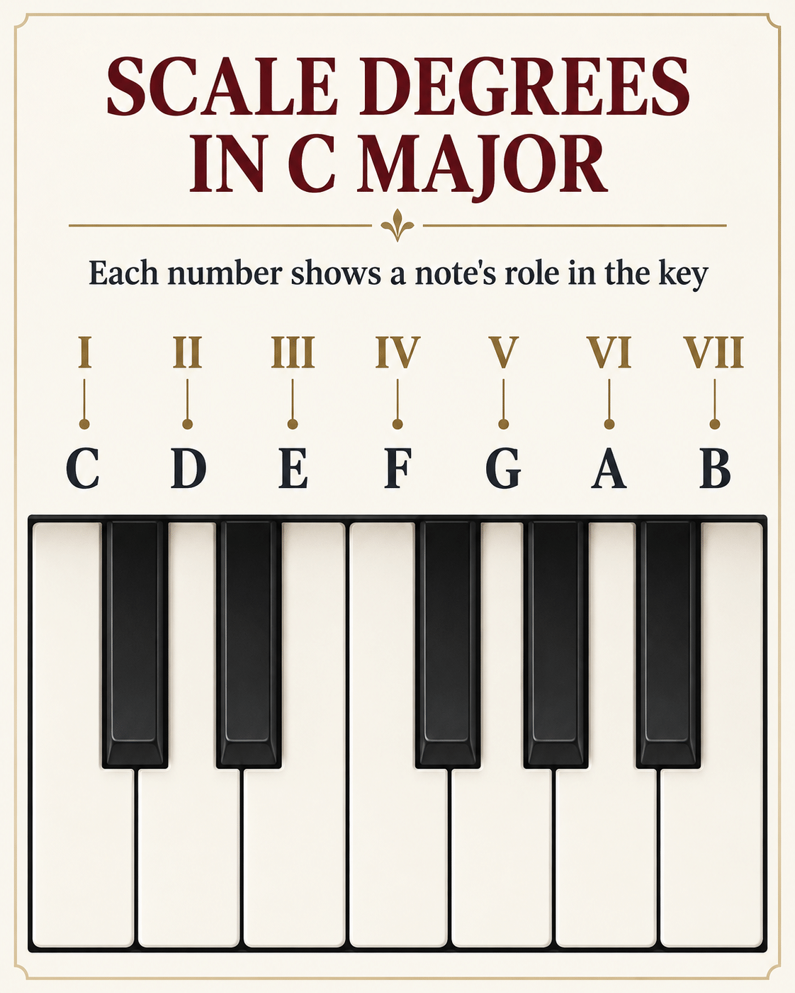 Scale degrees and tonal functions in C major on the keyboard