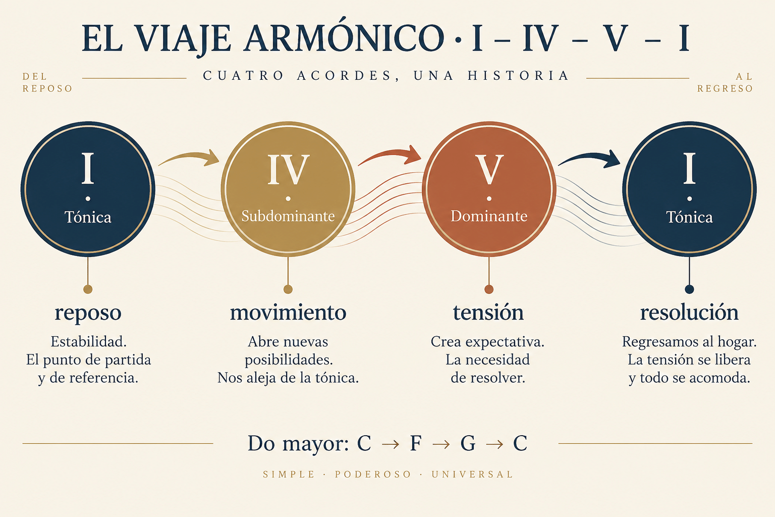 Funciones tonales I IV V I: tónica, subdominante, dominante y resolución