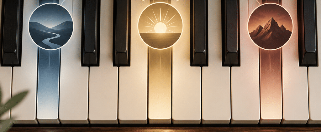 Grados de la escala y funciones tonales en el piano representados sobre un teclado