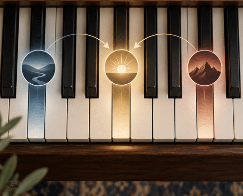 Scale degrees and tonal functions on the piano shown on a keyboard.