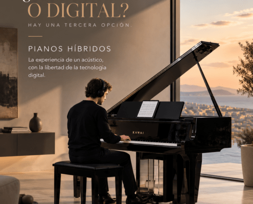 Hybrid piano for home: student practising with headphones