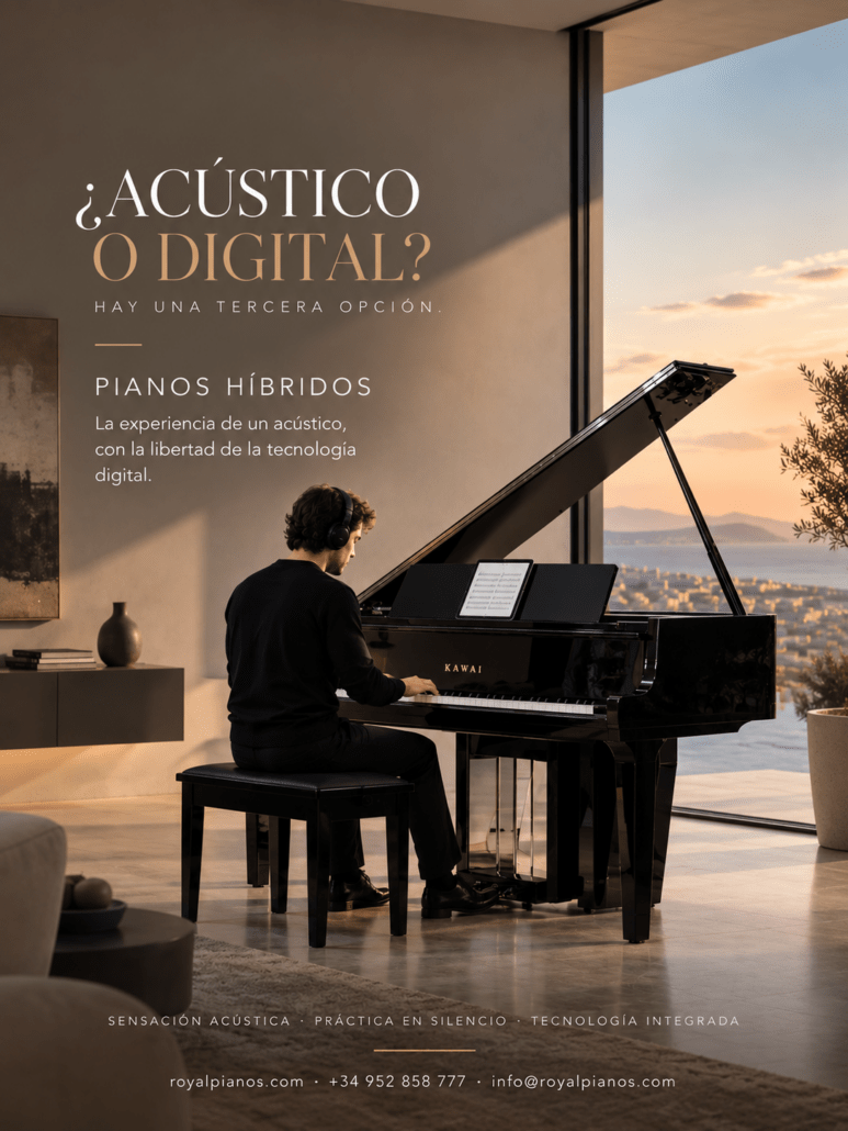 Hybrid piano for home: student practising with headphones